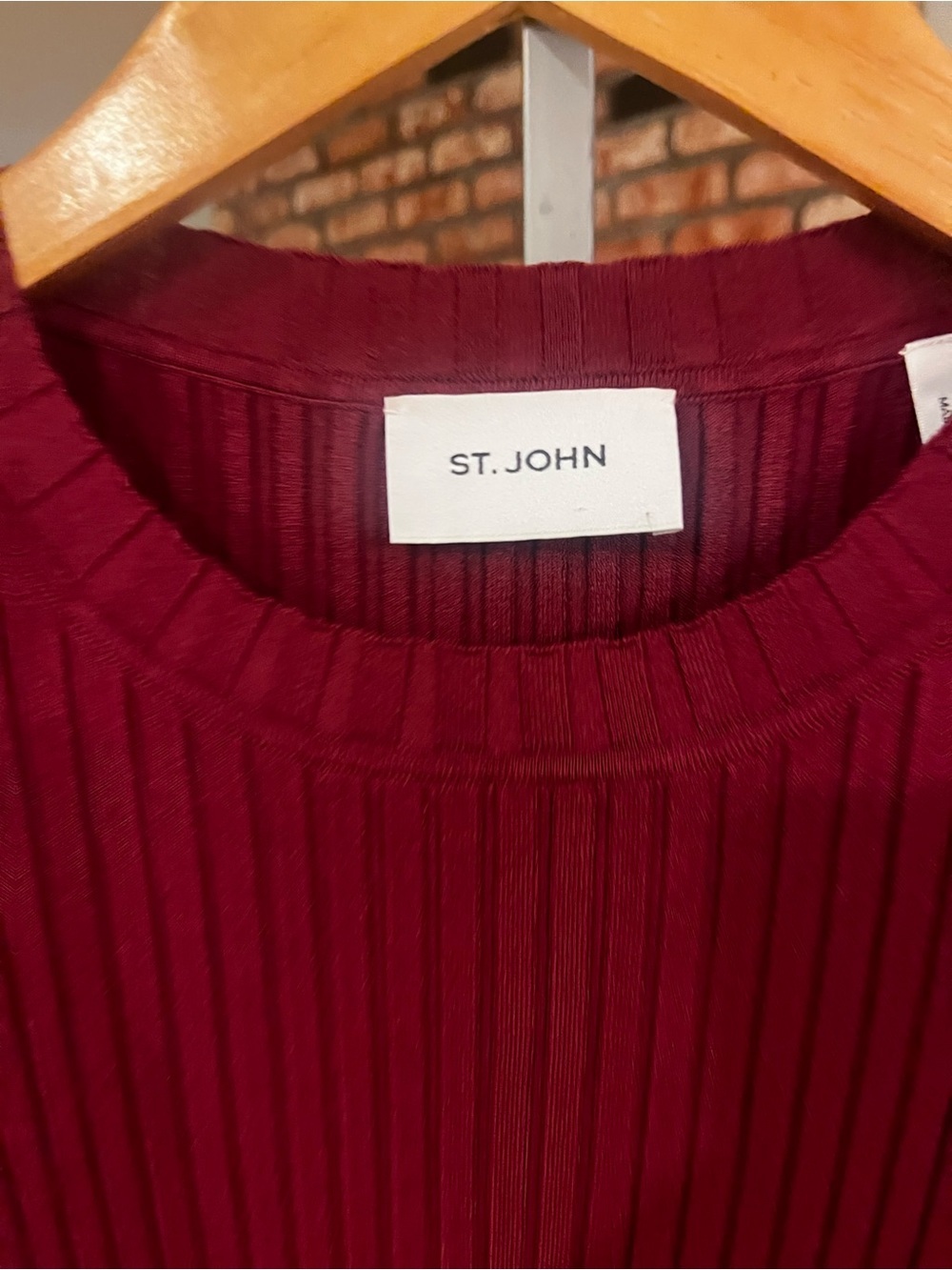 St. John Burgundy Ribbed Long Sleeve Knit Midi Dress - Picture 2 of 4